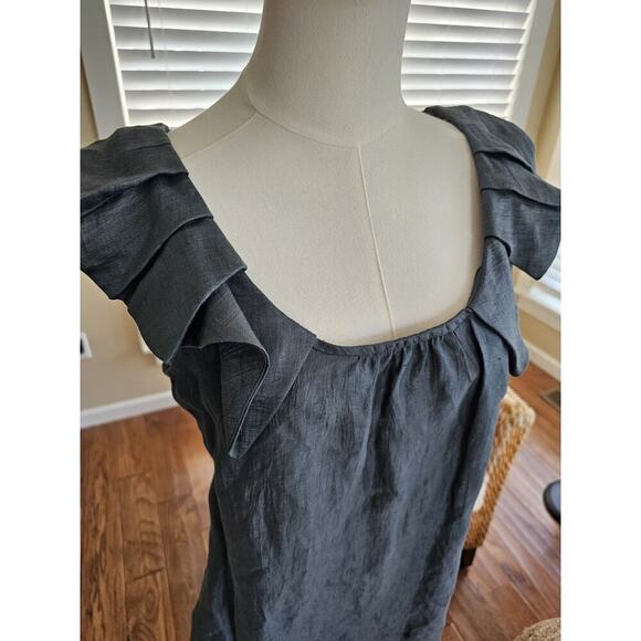 J. Crew Ruffled Linen Blend Shift Dress Women's Size 6 Gray Pockets - Picture 2 of 10